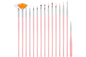 Xinzistar 15 Pezzi Pennelli Unghie Gel Ricostruzione Pennello per Unghie Acrilico Nail Art Design Pittura Set di Strumenti Punteggiano Penna (Rosa)