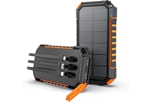 Hiluckey-Solar-Powerbank-27000mAh-Tragbare-Solar-Ladegerät - USB C Externer Akku mit 3 Integrierten Kabeln und 3 Ausgängen, Solar Power Bank mit LED Taschenlampe für Smartphones Tablets Camping