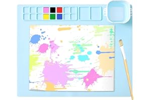 AUSYIWI Niebieska, duża, silikonowa mata do majsterkowania dla dzieci, do malowania, do majsterkowania, 41 x 51 cm, ze oczyszczonymi kubkami, nadaje się do malowania, sztuki (styl ogólny)