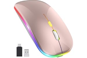 PASONOMI Aktualisierung PC Maus Kabellose, LED Wiederaufladbare Leise Funkmaus Laptop Mouse, 2.4 G USB Mäuse mit USB-Empfänger Typ C Kompatibilität mit Computer/PC/Tablet (Rosa)