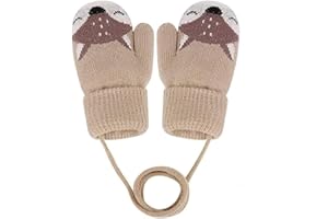 CUEMOON 1 para rękawiczek niemowlęcych zimowych, rękawiczki dziecięce 1-3 lata, uroczy miś lis, kreskówka, rękawiczki dziecięce, dziewczęce, chłopcy, zimowe, dziergane, wyściełane