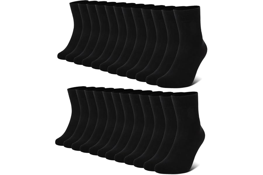 FALARY 12 Pairs Black Mens Socks, Plain Socks for Men - Cotton Socks Men Women Comfortable Suitable for Work & Casual Wear - Breathable, Stain Resistant, Durable Men's Smart Dress Socks