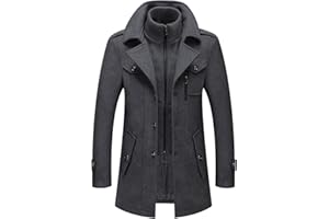 YiJee Manteau Homme Hiver Chaud Mi-Long Parka Pardessus Classique Trench Coat Slim Fit Élegant Business Manteaux en Laine Revers Overcoat