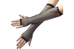 Egurs Damen Mädchen Fischnetz Netz Lang Handschuhe Fingerlos