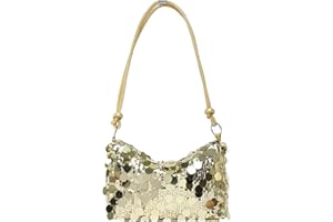 Uoocg Pochette argentée à paillettes - Sac à bandoulière - Sac de soirée pour femme - Grande capacité - Avec fermeture éclair - Pour bal, mariage, fête, banquet