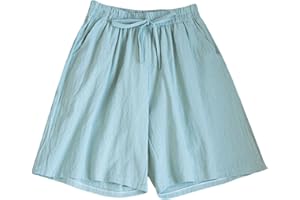 BIKETAFUWY Shorts et Bermudas Femme Couleur Unie en Coton de Maison et Extérieur Short Femme Ete Large Légères Short Long Femme Taille Élastique Short Femme Casual Ample de Randonnée Short Sport Femme