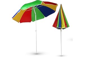 MY GARDEN OUTDOOR LIVING My Garden 1.8M Tilting Parasol Umbrella Garden Beach Patio Outdoor Sun Shade Umbrella Parasol Shelter Anti Fade & UV Protective Polyester Canopy Cover Powder Coated Aluminum Pole Easy To Open & Close