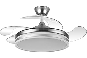 FABRILAMP - Ventilador de Techo con Luz LED 59W | Motor DC Modelo BAYOMO NIQUEL | 4 Aspas Retráctiles | 3 Tonalidades | 6 Velocidades | Control Remoto | Temporizador | Silencioso, Blanco, Mediano