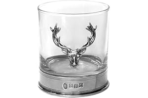 ENGLISH PEWTER COMPANY SHEFFIELD, ENGLAND English Pewter Company Verre individuel avec tête de cerf et base en étain