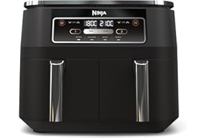 Ninja Foodi Dual Zone Air Fryer numérique, 2 tiroirs, 7,6L, 4-en-1, sans huile, Friture à air, Max Crisp, Rôtissage, Réchauffage, Antiadhésif, paniers et plaques lavables au lave-vaisselle, AF200EU
