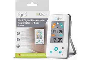 bblüv - Igrö - Thermomètre et hygromètre numérique 2 en 1 pour chambre de bébé - Moniteur précis d'humidité et de température avec écran LCD, indicateur de confort et fonction horloge