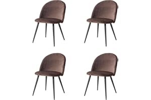 GrandCA HOME Lot de 4 Chaises de Salle à Manger en Velours, Chaises de Cuisine avec Coussin de Siège en Velours Doux, Chaises de Salle à Manger Latérales Rembourrées pour Salon, Marron