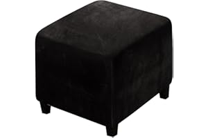 XGANGM Quadrato Copri Pouf Elasticizzato 40x40/45x45/50x50/80x80/ 100x100cm Velluto Fodera Poggiapiedi Copri Ottomano Cover Sgabello Copertura Protettiva Elasticizzat,Nero,1large
