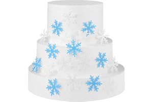 BOZILY 50pcs Essbare Schneeflocken Tortendeko Schneeflocken Kuchen Dekorationen essbare Kuchen Topper Schneeflocke Cupcake Toppers essbare gefrorene Kuchen Topper für die Winterkuchen Dekoration(Blau + Weiß)