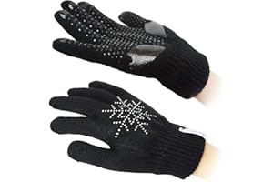 SKATING SPIRIT SkatingSpirit Gel Padded Anti-Slip Skating Gripper Gloves with Rhinestone Snowflakes (1 Pair), Stretchy Warm Kids Adults Sparkles (Black, Medium)