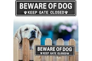 KARBAG Beware of Dog Sign, 12'' x 3'' Aluminum Metal Sign Keep Gate Closed Safe Sign, Fade Resistant, UV Protected, Rust Free Waterproof Sign with 4 Pre-Drilled Holes for Outdoor Gate Fence Door