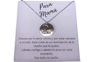 INFINITLIVING Collar para Mamá de Acero Inoxidable – Diseño con Colgante Redondo Doble con la Palabra "Mamá" y un Corazón – Regalo Día de la Madre - Aniversario - Con Tarjeta con Mensaje, Caja y Bolsa de Regalo