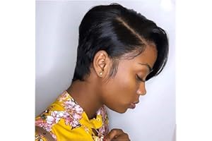 MSGEM 13x6 Pixie Cut Bob Perruques Courtes Droites Humains 6 pouces T Part Lace Front pour Femmes Noires 150% Densité Pré Pincées Avec Des Cheveux De Bébé Délié Naturel
