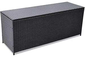 FAMIROSA Baule da Giardino Nero 150x50x60 cm in Polyrattan