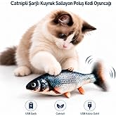 getmeev Catnipli USB Şarjlı Kuyruk Sallayan Hareketli Balık Kedi Oyuncağı, İnteraktif Peluş Kedi Oyuncağı, Kedilerin Takip Et