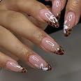 GlamRays Press-on Nägel Mittel, Weißer French Tip Mit Gold & Herzen – 24 Stück, Inkl. Werkzeug