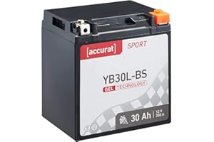 ‎ACCURAT Accurat Motorradbatterie YB30L-BS - 12V, 30Ah, 300A, zyklenfest, wartungsfrei, Gel - Starterbatterie, Batterie in Erstausrüsterqualität für Rasentraktor, Roller, Motorrad, Quad
