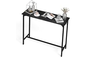 Bonnlo 110cm Bar Table, Pub Breakfast Table with Metal Frame, Narrow Rectangular High Table for Kitchen Dining Living Room Small Space, Black