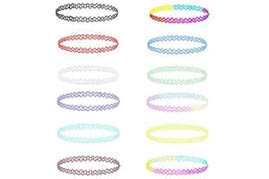 WOOXDYUK 12-częściowy zestaw naszyjników typu choker, dla dzieci, nastolatek, dziewcząt, kobiet, żywa tęcza, czarna, różowa, zielona, niebieska, czerwona, przezroczysta, biała, wielokolorowa, elastyczne opakowanie na biżuterię
