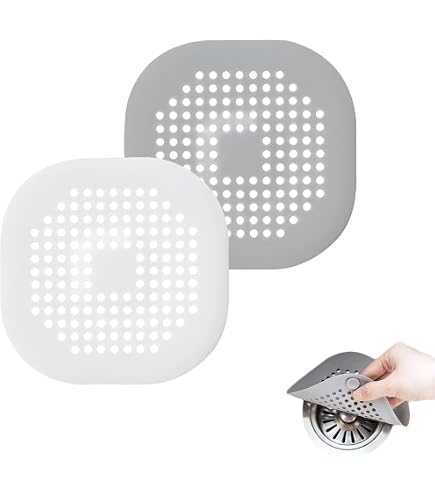 2 Filtres à Cheveux En Silicone Pour Drain - Bleu Et Rose - 13x13 Cm - Évite Bouchons Dans Douche, Baignoire, évier