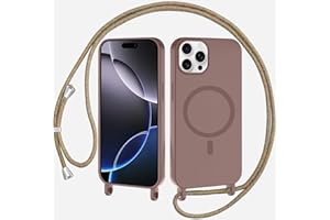 SLWYF Magnetische Handykette für iPhone 14 Pro Hülle mit Band, Handyhülle Kompatibel mit MagSafe, Silikon Seil Necklace Handyhülle PU Stoßfest mit Abnehmbar Kordel zum Umhängen Case - Braun