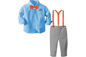 Xumplo Boys Gentleman Outfit Kids Long Sleeve Tuxedo Little Boy Suspender Formal Suit Clothes with Bowtie