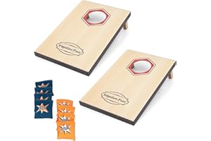WOODENFUN Cornhole - Gioco di lancio per bambini e adulti, con 8 sacchi di sabbia e 2 tavole Cornhole da spiaggia, 40 x 27 cm (misura piccola)