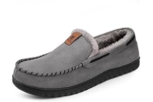 VeraCosy Men's Classic Moccasin Slippers Soft Faux Suede Memory Foam Closed-back Indoor House Shoes