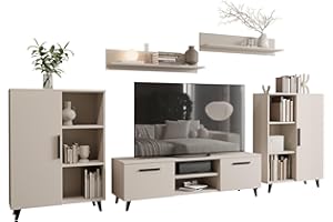 ‎MATKAM MATKAM Wohnzimmermöbel-Set Oslo 2, 4-teilig, 1 x TV-Kommode H47x B150 x T40 cm, 2 x Wohnzimmerkommode H112 x B80 x T30cm, 2 x Hängeregale H20 x B100 x T20 cm (Kaschmir)