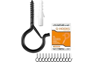 TAIHUIMY Screw Hooks Q-Hanger Hooks for Outdoor String Lights, Christmas Rope Lights Clips, Wall Cabinet Ceiling Eye Hook with Safety Buckle for Wire Party Light Plants Wind Chimes (Black, 24PCS)