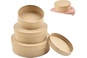 WANDIC Paper Mache Boxes - Set of 3 Round Kraft Paper Boxes with Lids - Storage for Accessories, Cosmetics, Jewelry & Gifts - 3 Sizes