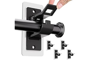 BelleVive Set of 4 Curtain Rod Holders No Drilling, Self-Adhesive Curtain Rod Brackets, No Hole, Multi-Purpose Curtain Rod Hooks Without Nails for Bathroom, Bedroom, Black
