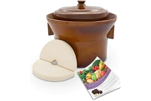 K&K KERAMIK K&K Premium Gärtopf [Form 1] - 5.0 Liter aus hochwertiger Steinzeug Keramik inkl. Deckel und Stein - 15mm Wandstärke