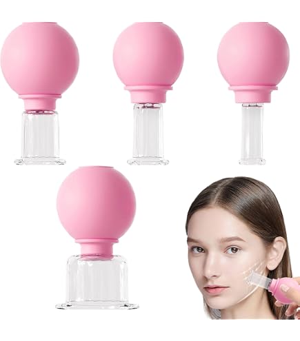 Kit Ventouses Massage Visage En Silicone - 4 Pièces Anti-Rides, Lifting Et Cellulite - Rose - 5