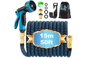 HDDTUN Expandable Garden Hose Pipe 15m 50ft, Hosepipes for Garden Water Hose with 10 Functions Spray Gun, 3/4" 1/2" Connector, Expanding Magic Hose Retractable Flexible Garden Hose for Gardening Car Washing