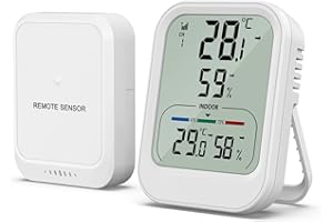 Oria Cyfrowy termometr, higrometr, wewnętrzny/zewnętrzny termometr z bezprzewodowym czujnikiem, 3-calowy ekran LCD, MAX/MIN (24h/48h/cały czas), ℃/℉, monitor temperatury i wilgotności do domu i biura