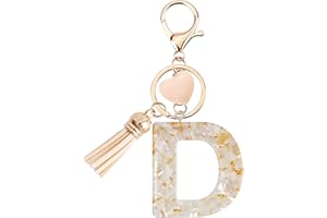 Vorysum Llavero para niña - Colgante en forma de corazón - Llavero con letra inicial llavero de niña - Regalo para mujer llavero de mujer con borla dorada