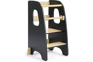 Growaystory Lernturm für Kinder, Lernturm Höhenverstellbar, Montessori Küchenhelfer und Learning Tower, Stylisch Kippschutz Höchste Sicherheit (Schwarz)