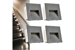 Arotelicht 3W Oświetlenie stóp LED,oświetlenie podłogowe,oświetlenie schodów wpuszczanych,zasilanie 230V,Wodoodporny IP65,odpowiedni do korytarzy,schodów, wejść,ogrodów,wewnątrz i na zewnątrz (Szara aluminiowa obudowa (zimna biel), Zestaw 4 sztuk)