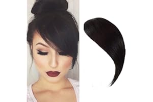 DSOAR Clip In Frangia Laterale ad Aria In 100% Capelli Umani Frangetta con Frangia Laterale Dritta Estensioni dei Capelli con Frangia(Nero Naturale)
