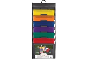 Samsill Modern Wall File Organizer, 6 Removable Poly Hanging File Folders, Classroom & Office Organization, Gray with Assorted Color Folders