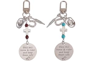 DELORIGIN 2Styles Horse Saddle And Bridle Charm Clip 2pc Horse Theme Tibetan Style Alloy Pendants Bless This Horse Rider Keep Safe Horse Stuff Horse Gifts for Women Hobby Horse Accessories Keychain