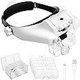 Headband Magnifier Glasses, Lpluziyyds 1X to 14X Rechargeable Head Magnifier with LED Light, Handsfree Head Mount Magnifying Glass with 6 Detachable Lens for Close Work Reading Jewelry Crafts Repair