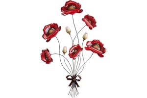 formano Wand-Zweig Mohnblume 66m Handbemaltes Metall Wandbild 3D Wanddekoration Rote Blumen Deko für Wohnzimmer Schlafzimmer Flur Wandbehang zum hängen