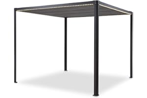 Blumfeldt Pantheon RemoteShade - Pérgola, Techo motorizado, Techo Extensible y retráctil, Estructura de Aluminio, Superficie 3 x 3 m, Poliéster 280 g/m², Luz LED, Gris